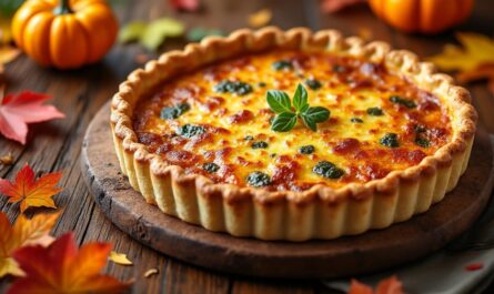 savourez l’automne avec notre délicieuse quiche aux maroilles, alliant fondant et saveurs authentiques du nord pour réchauffer vos repas de saison.