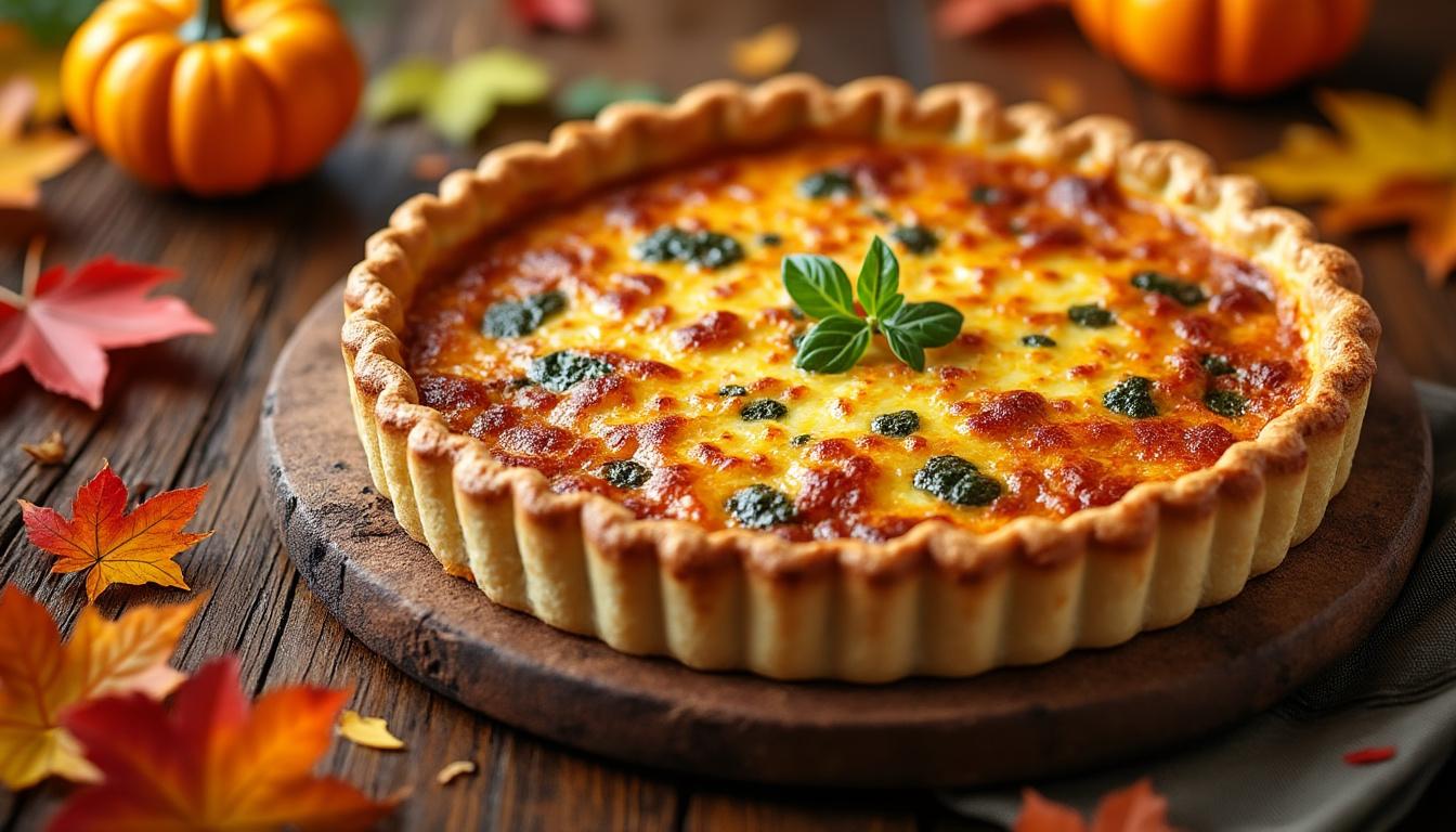 savourez l’automne avec notre délicieuse quiche aux maroilles, alliant fondant et saveurs authentiques du nord pour réchauffer vos repas de saison.