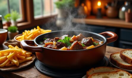 savourez la carbonnade flamande, un mijoté traditionnel du nord à base de bœuf et bière brune, parfait pour un repas réconfortant et convivial en famille ou entre amis.