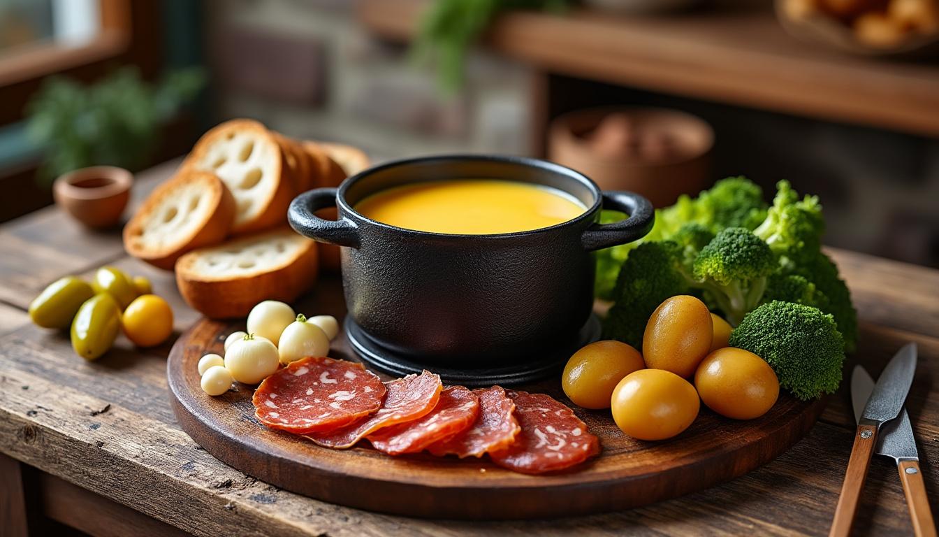 découvrez notre fondue savoyarde authentique accompagnée de produits fermiers sélectionnés pour une expérience gourmande et traditionnelle.