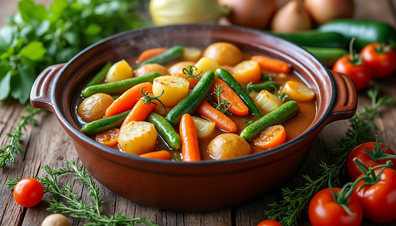 savourez une marmite de légumes du jardin façon ferme, un plat généreux et réconfortant aux saveurs authentiques.